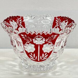 Fifth Avenue Crystal Rosaline Ruby Red Floral Glass Bowl Candy Dish 90' Vintage